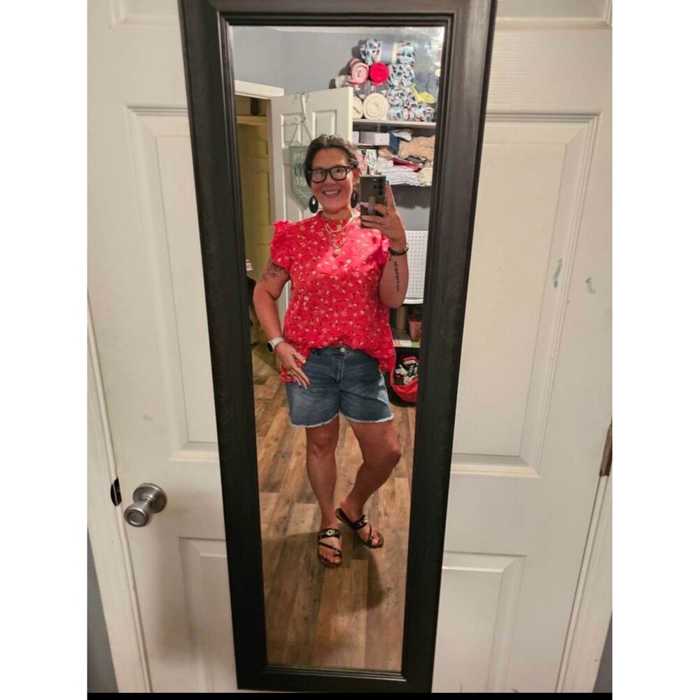 Women’s SHEIN Red Floral Ruffle Sleeve Blouse size 0XL